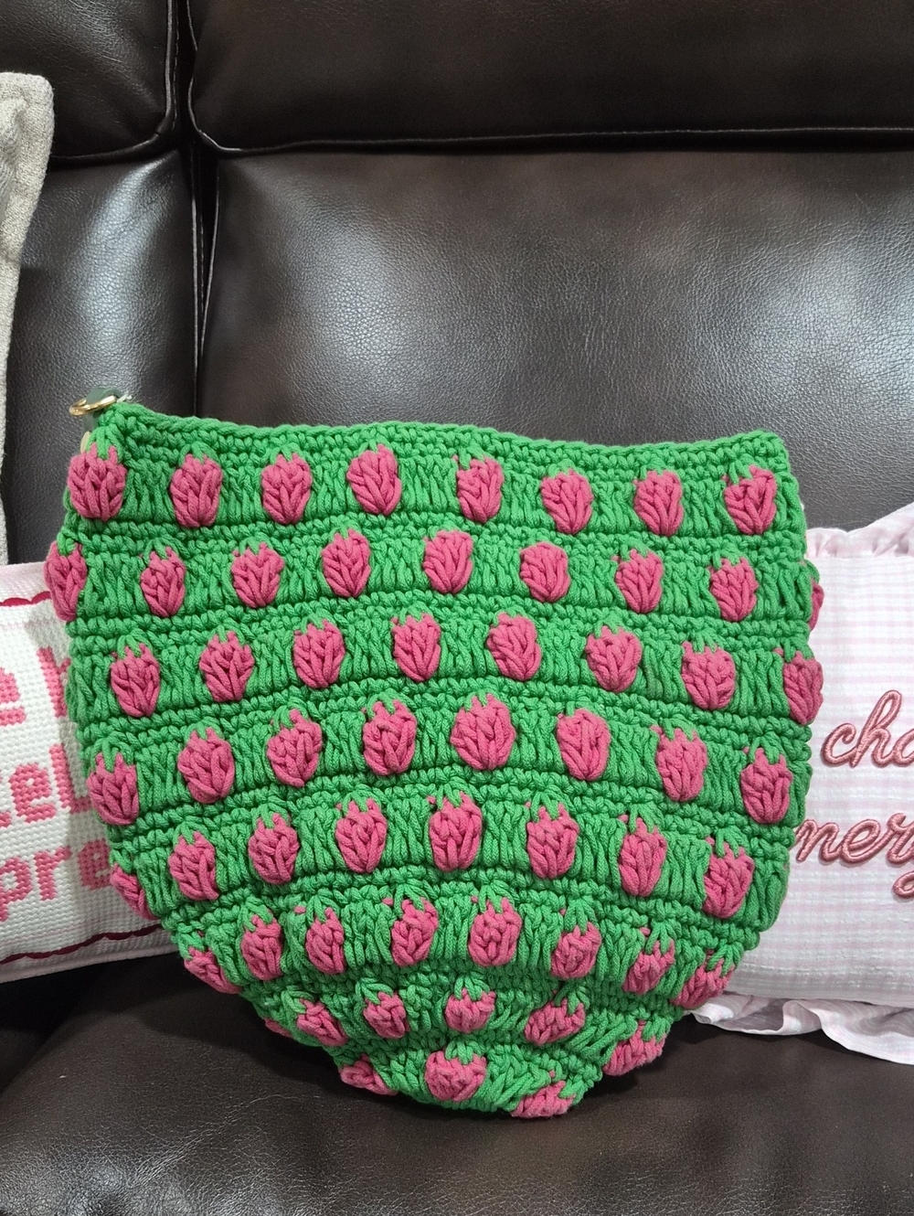 Clare V Strawberry Green & Pink Crochet Bag